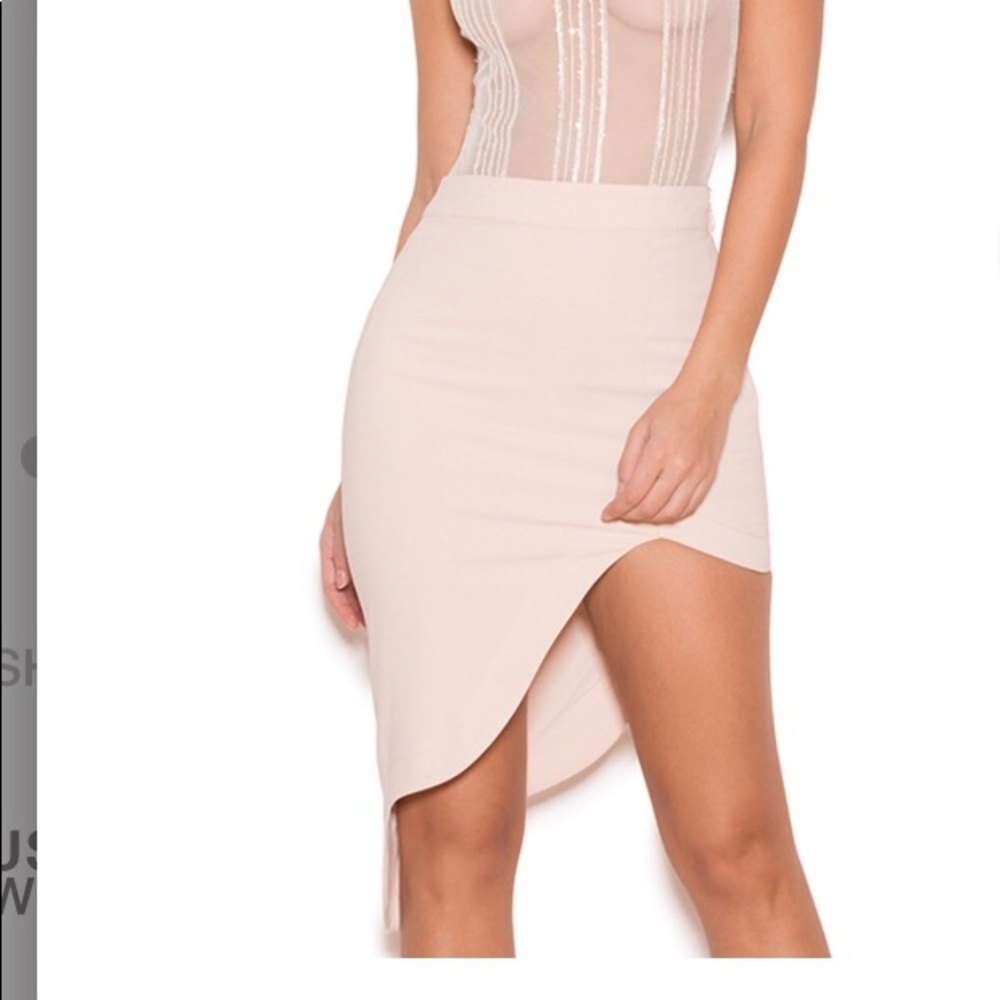 HOUSE OF CB blush asymmetrical skirt